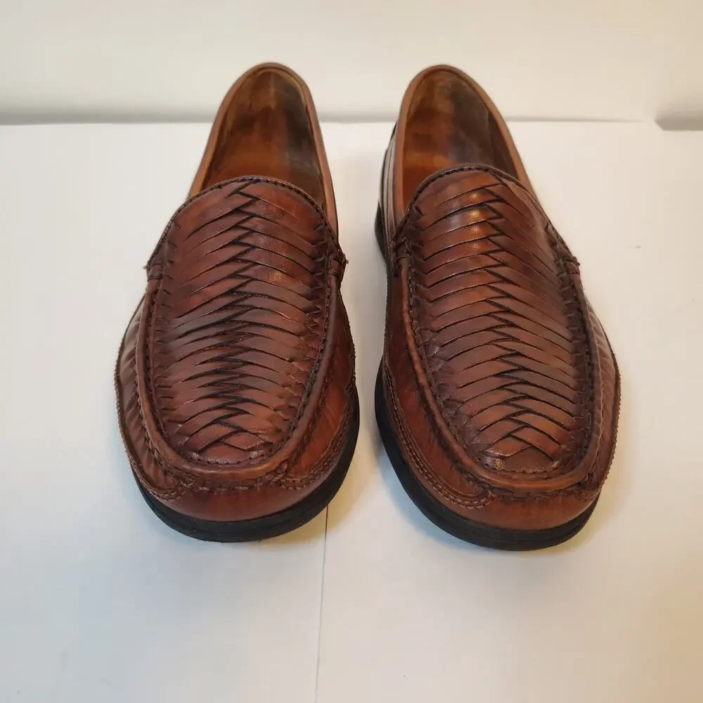 Dockers Mens SZ 12 D Brown Leather Loafers Woven Toebox Brazil 90-7358